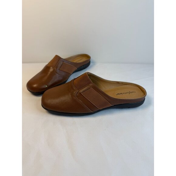 Comfortview Shoes - Comfortview The Sarah Mules Womens Size 7.5W Brown Leather Slip-on Casual Shoes